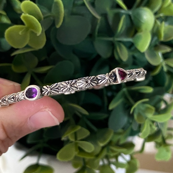 STEPHEN DWECK Diamonds Sterling SILVER purple Amethyet Etched BANGLE BRACELET - Picture 10 of 13
